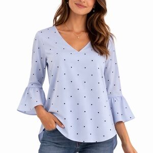 Seven Sister Women's Light Blue Stars V- Neck Top EUC